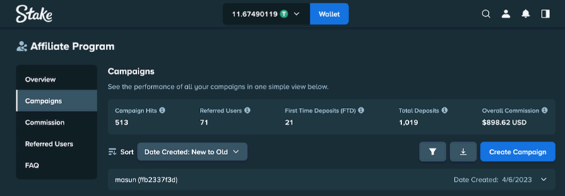 Stake.com dashboard screenshot